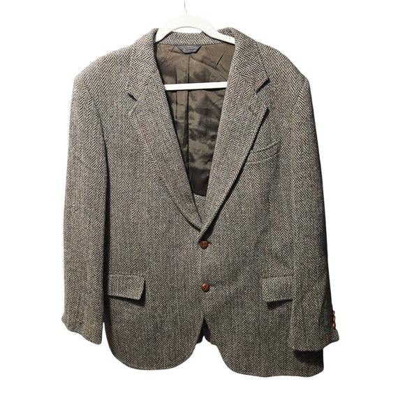 Harris Tweed Wool Blazer Brown Herringbone Vintage Heritage USA Academia 60s 70s